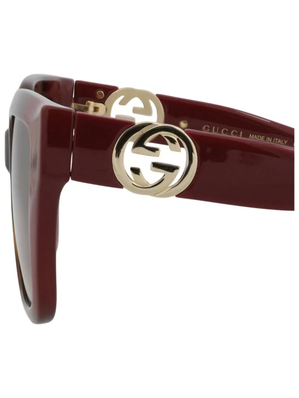 New Gucci Women's Sunglasses Square Rectangle Injection Frame Havana Burgundy
